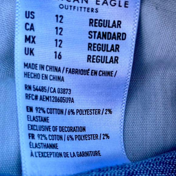 WOMENS AEO DISTRESSED HI RISE SUPER STRETCHY DENIM MINI SKIRT SIZE 12 - Picture 6 of 6